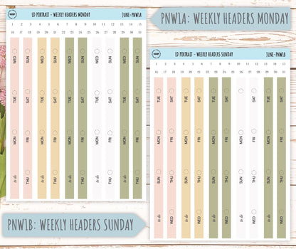 JUNE Stickers for Laurel Denise Portrait Planners. Neutral Color || PN