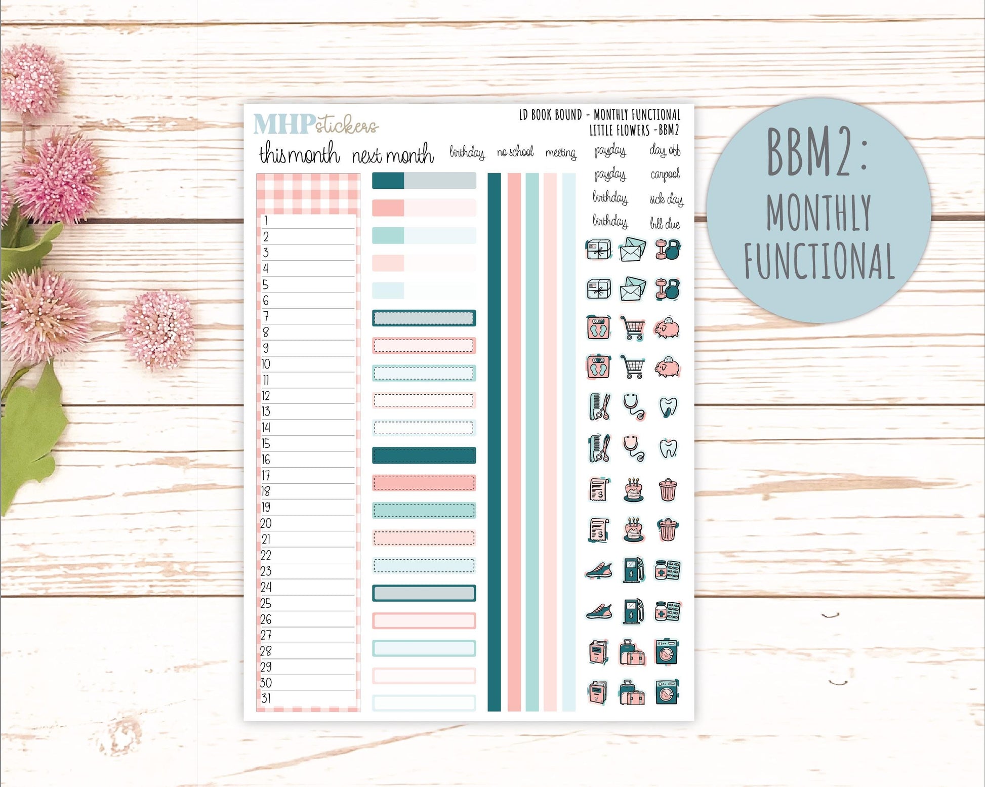 May 2025 Stickers for Laurel Denise BOOK BOUND Planner. "Little Flowers" || BB