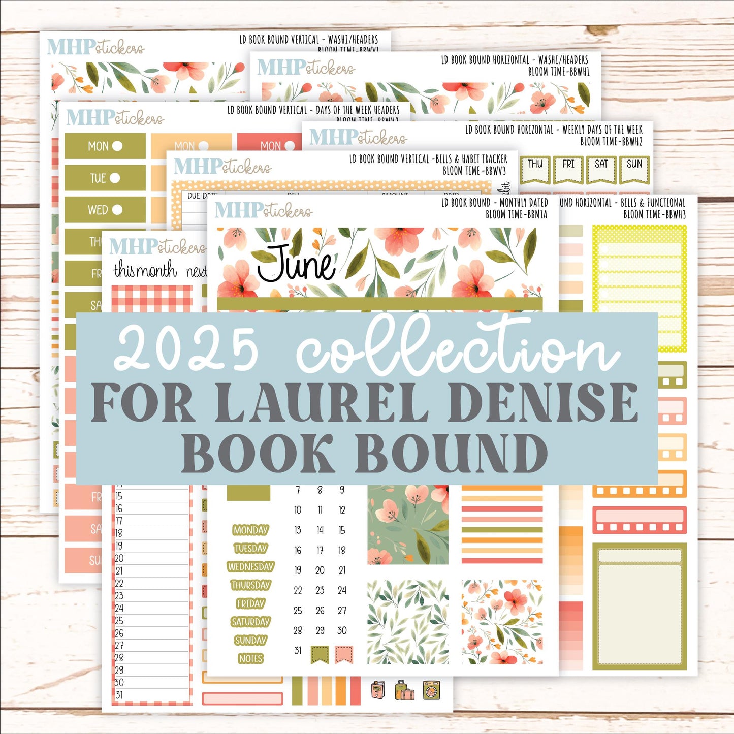 June 2025 Stickers for Laurel Denise BOOK BOUND Planner. "Bloom Time" || BB