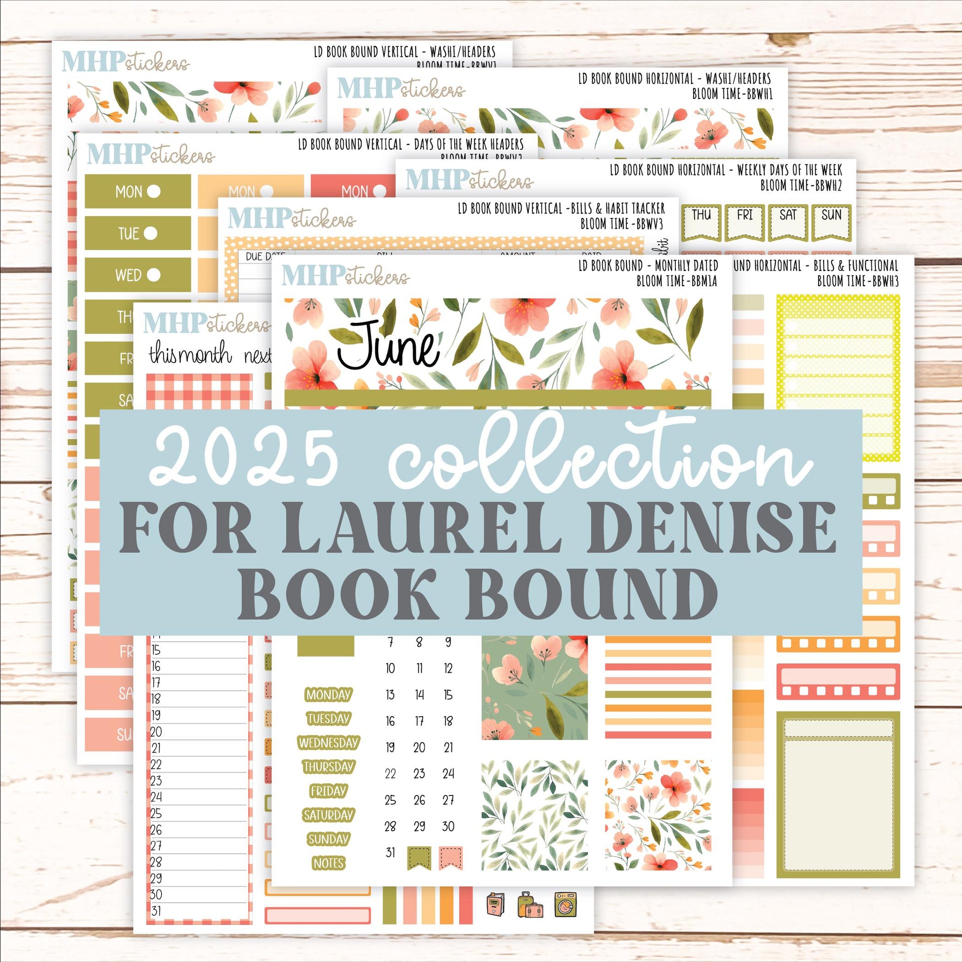 June 2025 Stickers for Laurel Denise BOOK BOUND Planner. "Bloom Time" || BB