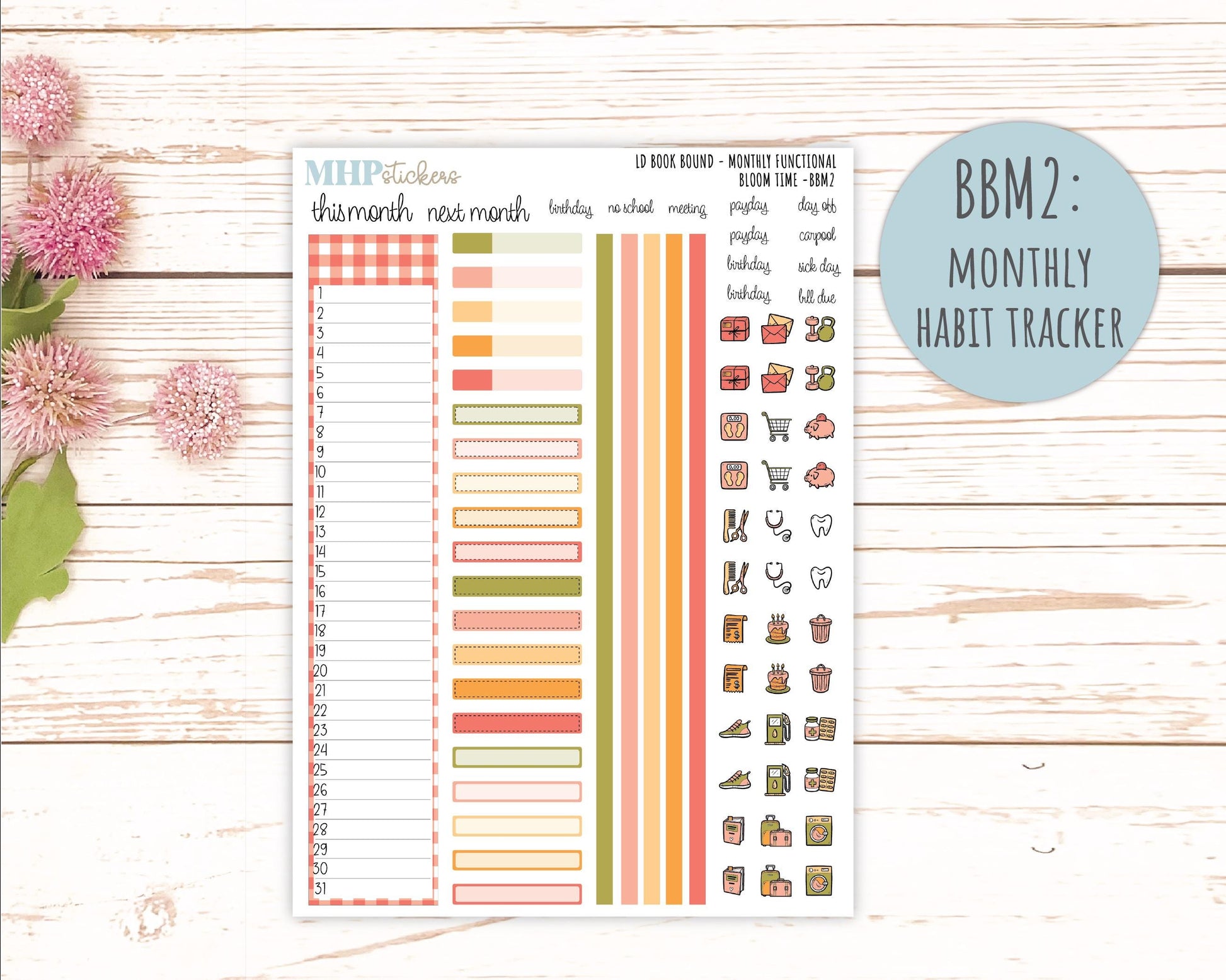 June 2025 Stickers for Laurel Denise BOOK BOUND Planner. "Bloom Time" || BB