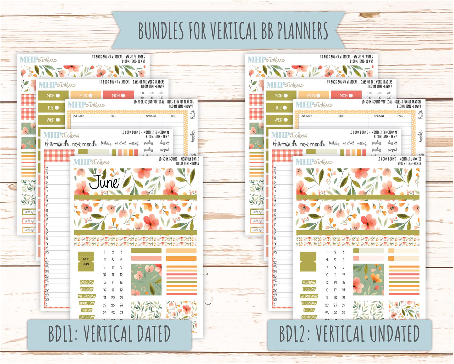 June 2025 Stickers for Laurel Denise BOOK BOUND Planner. "Bloom Time" || BB