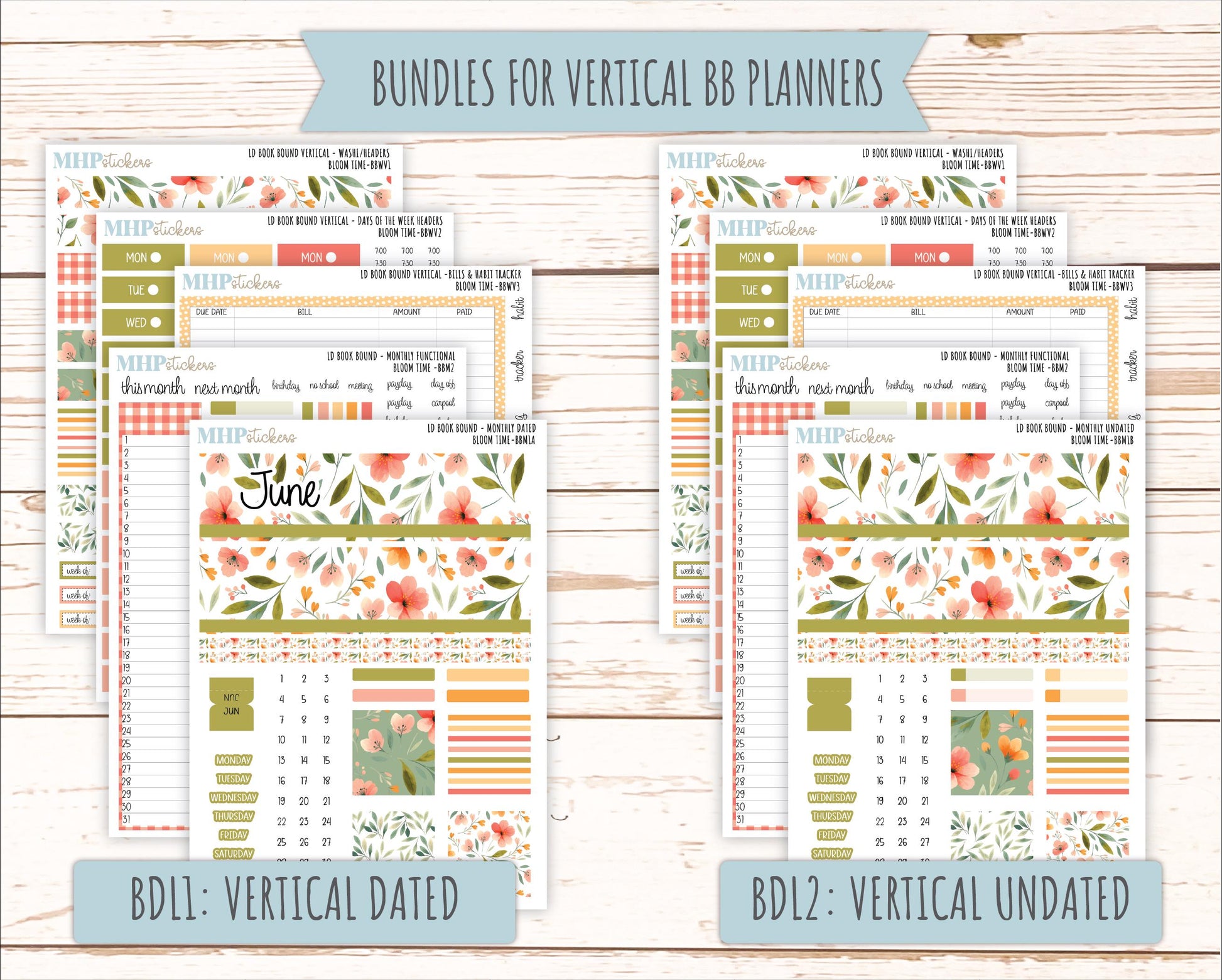 June 2025 Stickers for Laurel Denise BOOK BOUND Planner. "Bloom Time" || BB