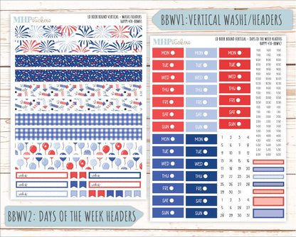 July 2025 Stickers for Laurel Denise BOOK BOUND Planner. "Happy 4th" || BB
