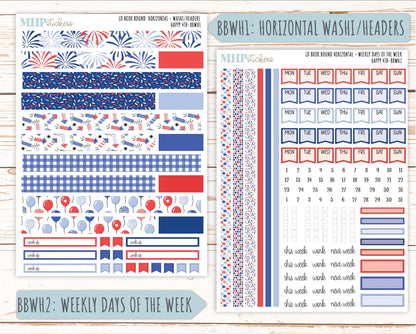 July 2025 Stickers for Laurel Denise BOOK BOUND Planner. "Happy 4th" || BB