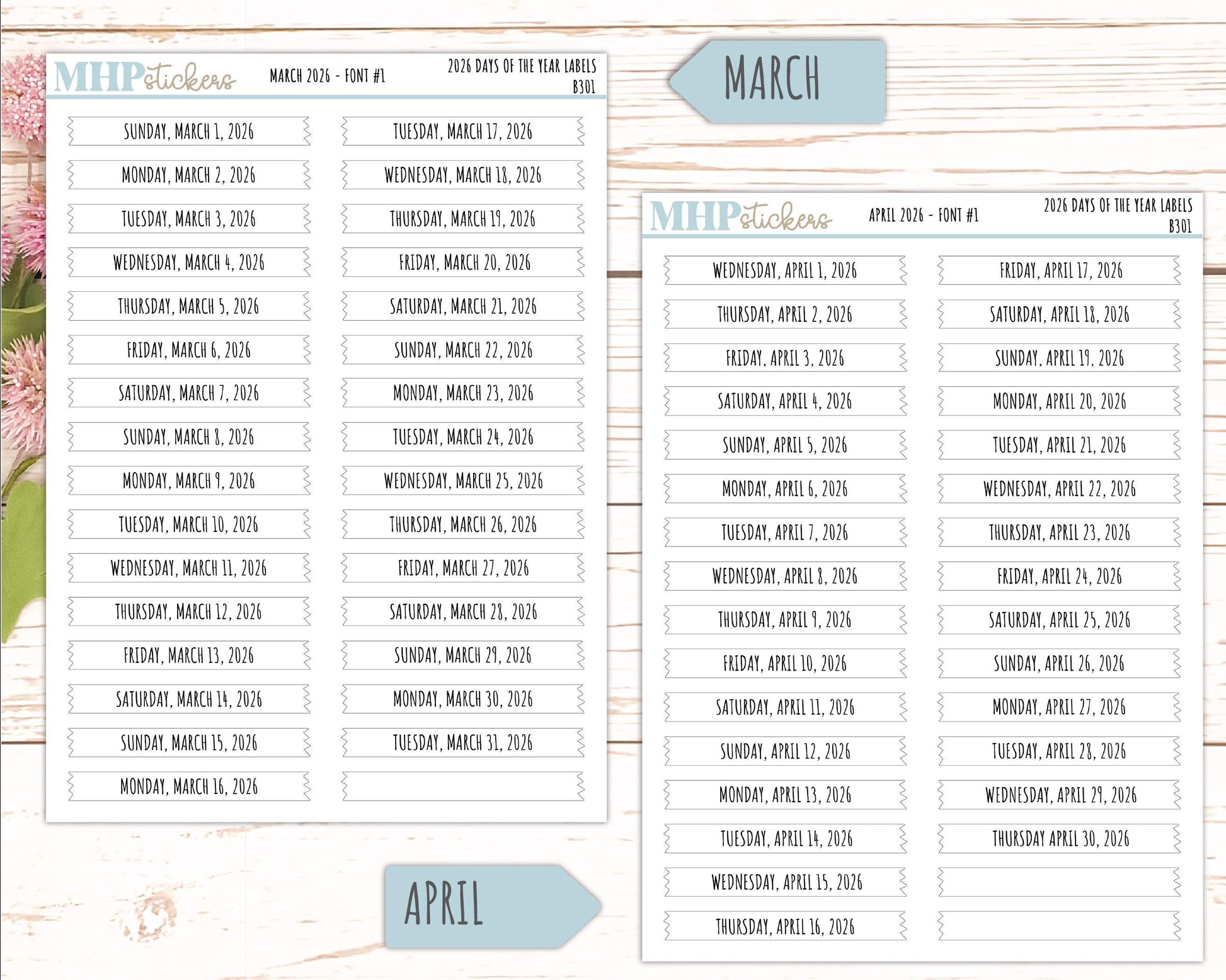 2026 Days of the Year Labels. Month & Number Day for Planners and Bullet Journals. || B301