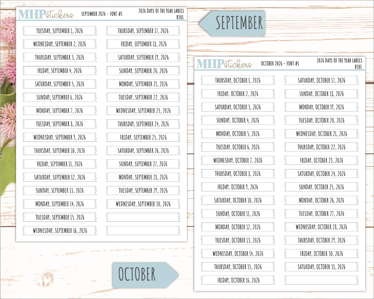 2026 Days of the Year Labels. Month & Number Day for Planners and Bullet Journals. || B301