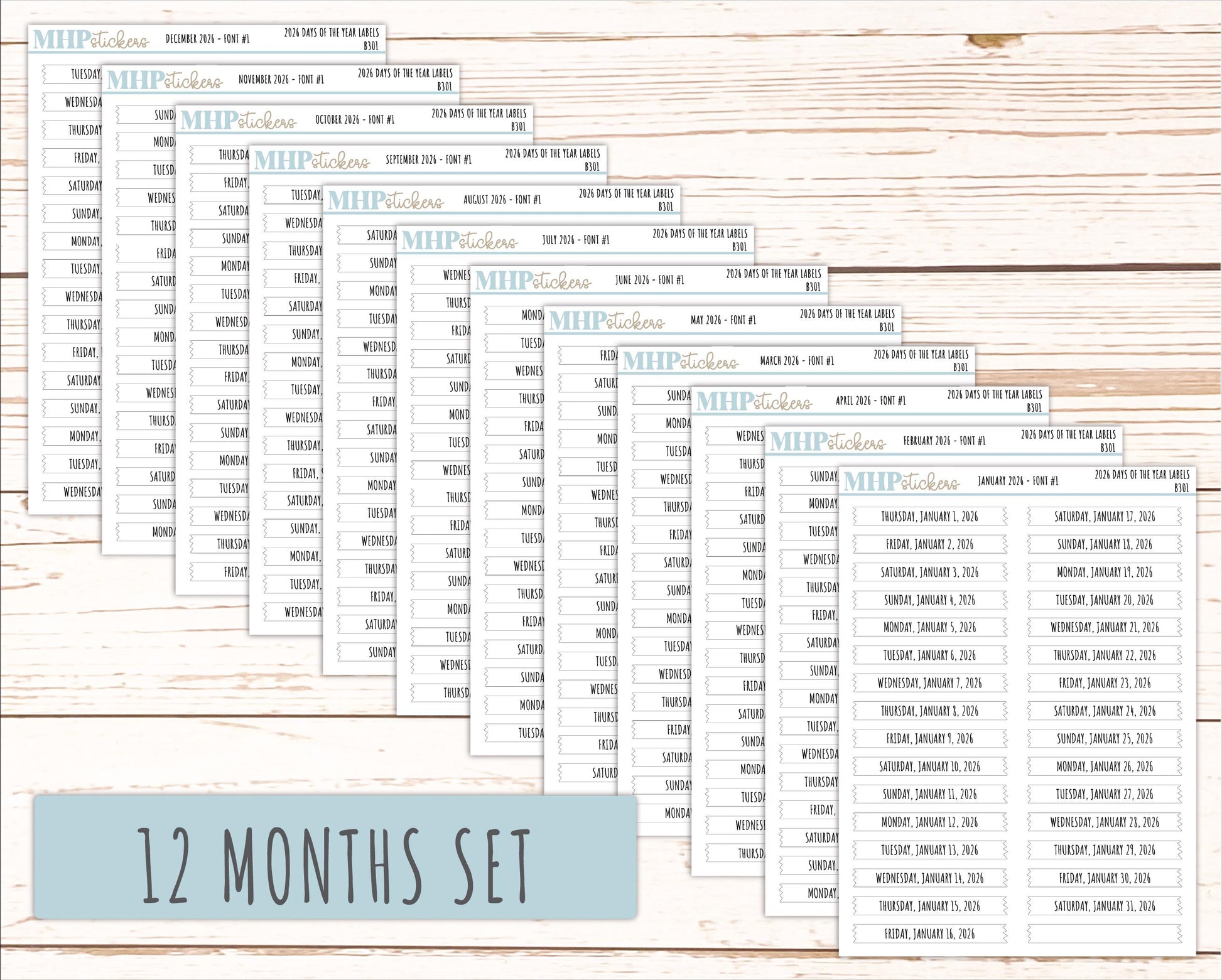 2026 Days of the Year Labels. Month & Number Day for Planners and Bullet Journals. || B301