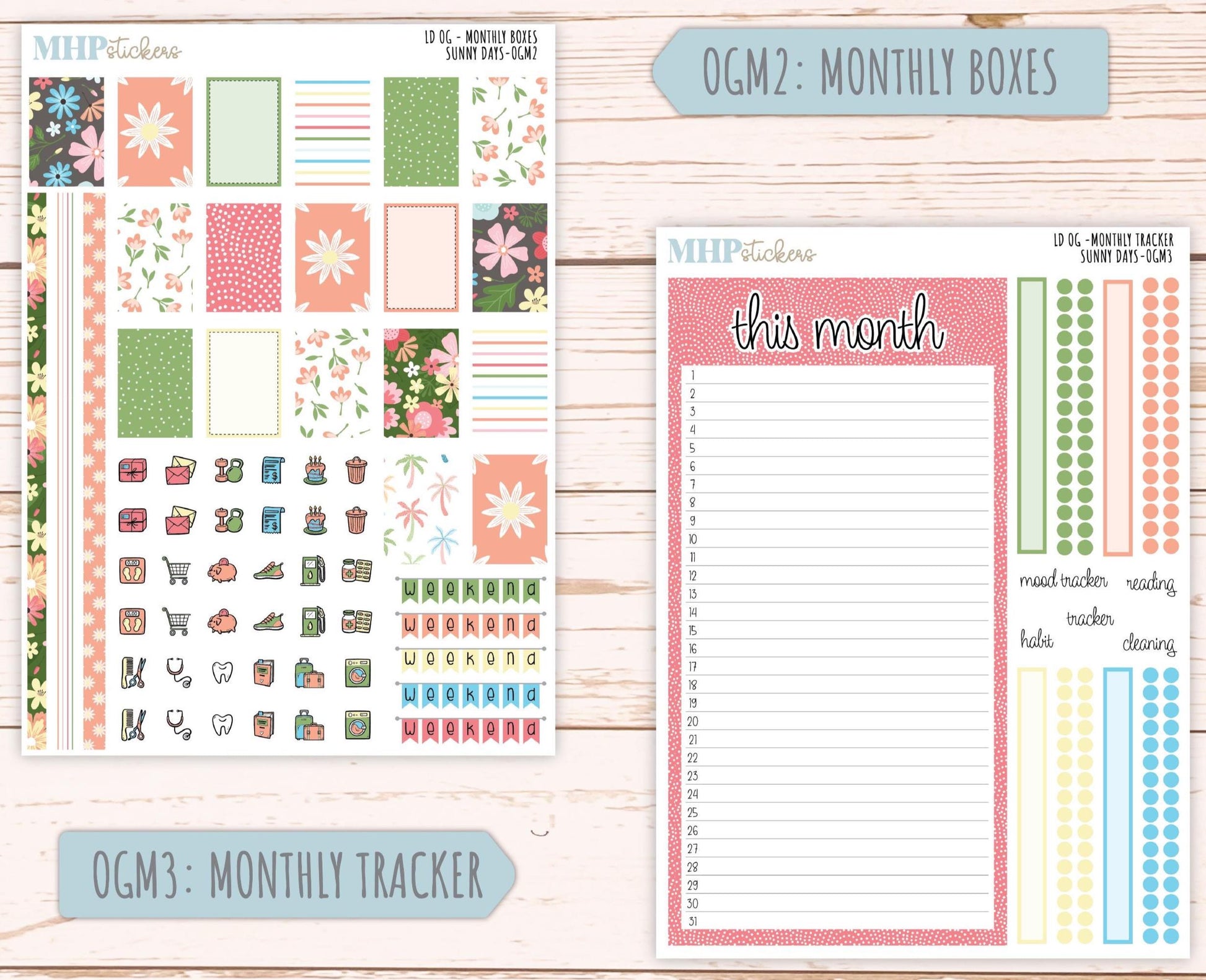AUGUST 2025 Stickers for Original Size Horizontal & Vertical Laurel Denise Planners. "Sunny Days" || OGSD