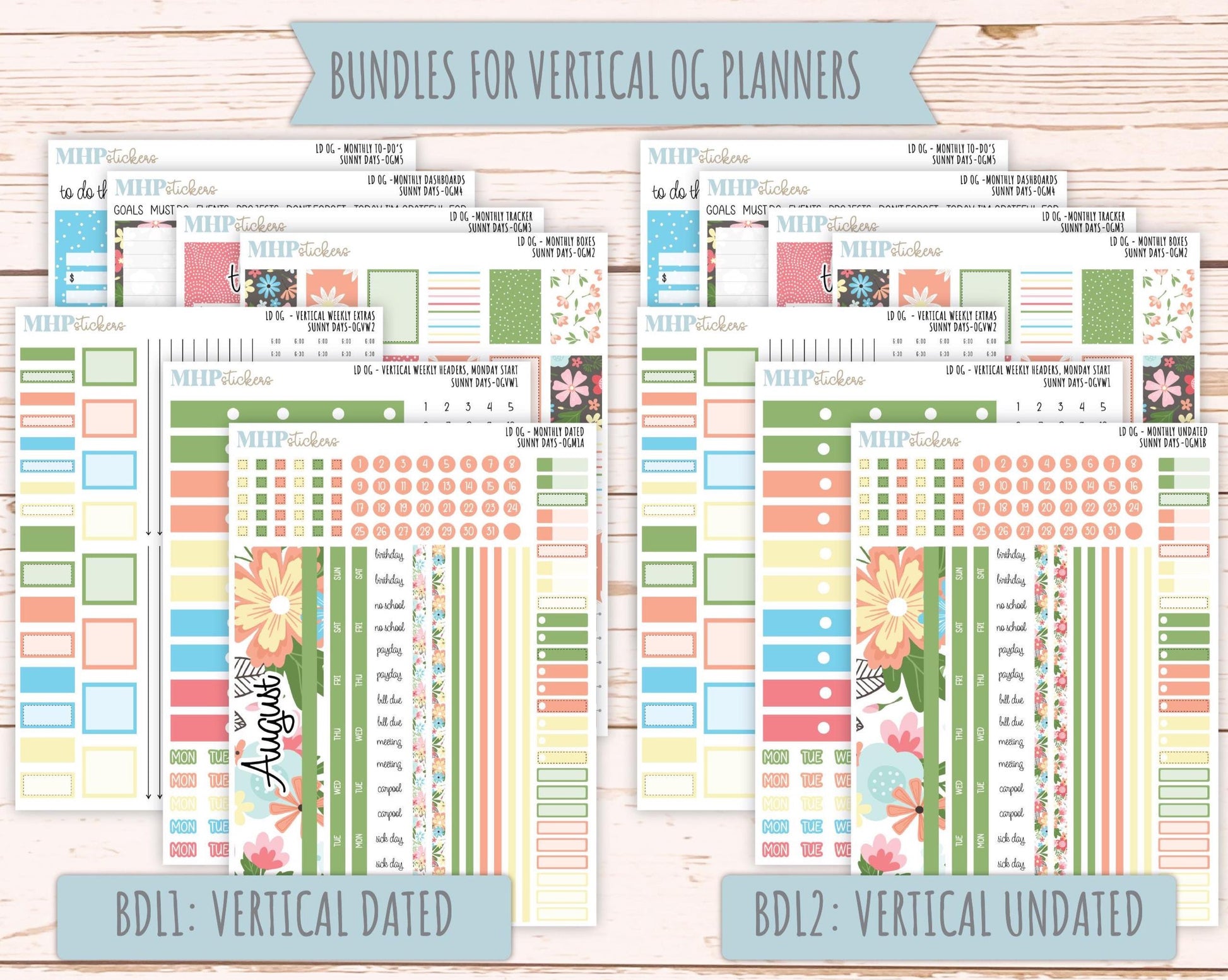 AUGUST 2025 Stickers for Original Size Horizontal & Vertical Laurel Denise Planners. "Sunny Days" || OGSD