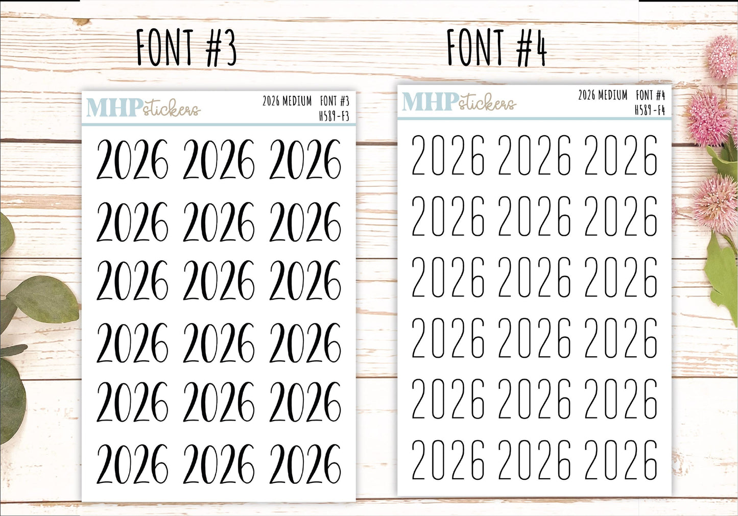 2026 Medium Year Stickers for Planners. || H589