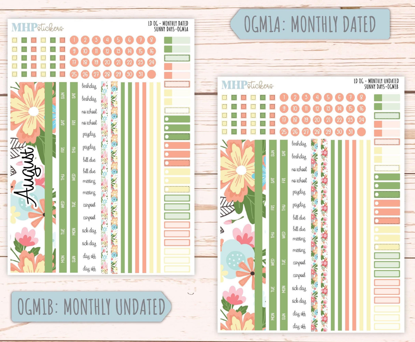 AUGUST 2025 Stickers for Original Size Horizontal & Vertical Laurel Denise Planners. "Sunny Days" || OGSD