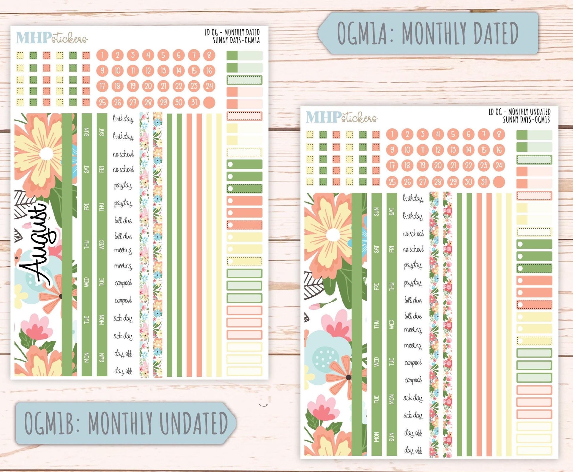 AUGUST 2025 Stickers for Original Size Horizontal & Vertical Laurel Denise Planners. "Sunny Days" || OGSD