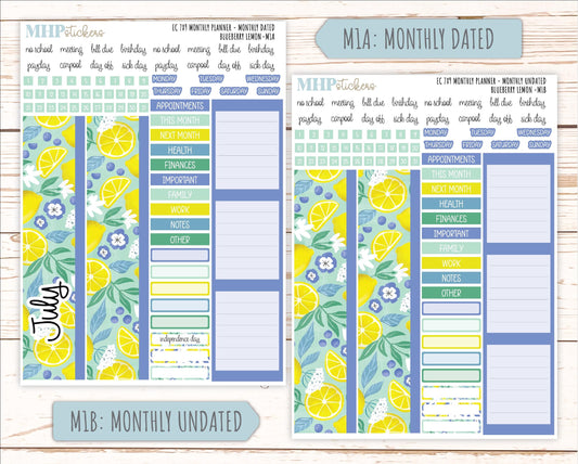 JULY MONTHLY Kit for 7x9 Erin Condren Planners. 2025 Collection "Blueberry Lemon" || ECM