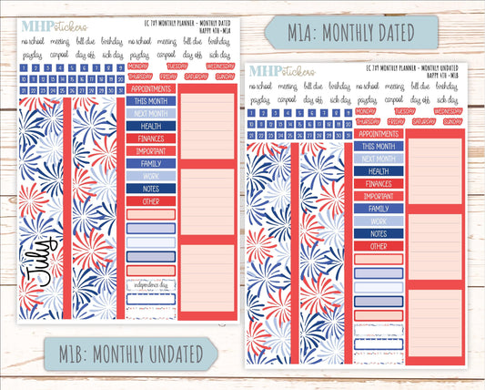 JULY MONTHLY Kit for 7x9 Erin Condren Planners. 2025 Collection "Happy 4th" || ECM