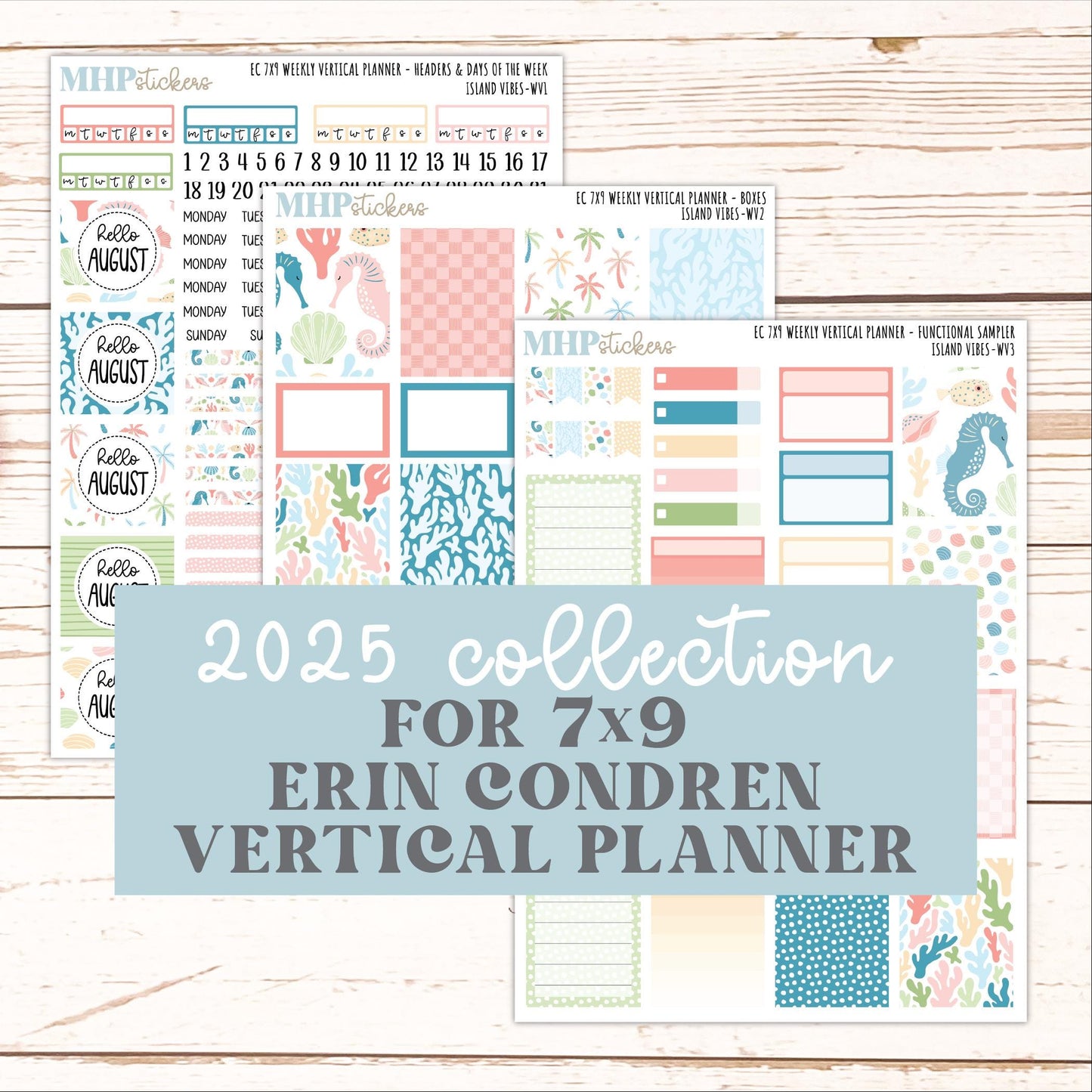 AUGUST Weekly Vertical Kits for 7x9 Erin Condren Planners. "Island Vibes" || ECWV