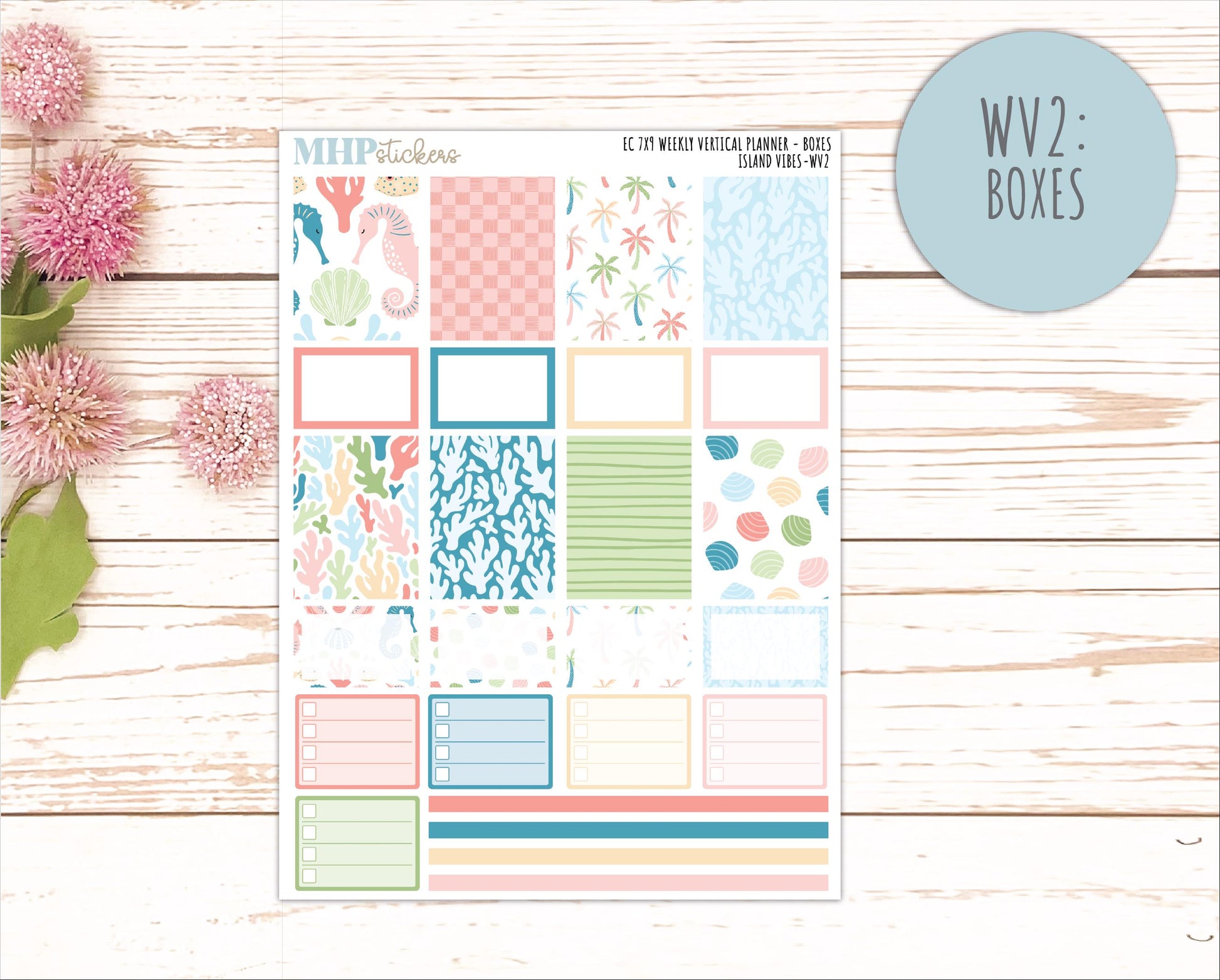 AUGUST Weekly Vertical Kits for 7x9 Erin Condren Planners. "Island Vibes" || ECWV