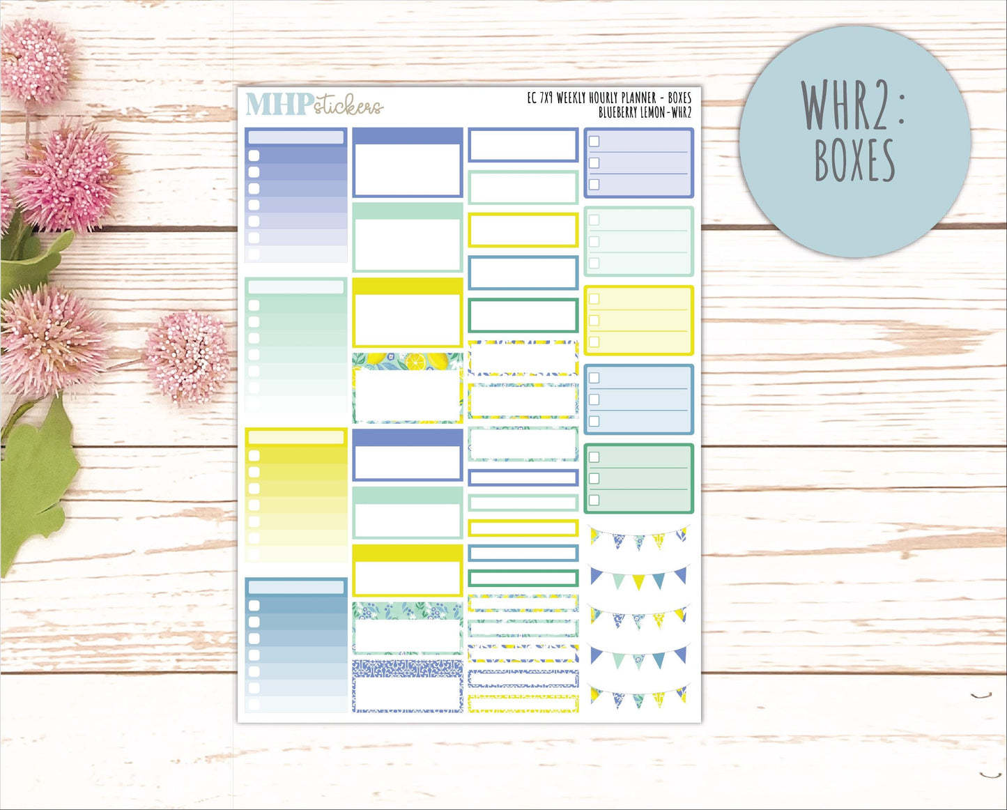JULY Weekly Hourly Planning Kit for 7x9 Erin Condren Planners. "Blueberry Lemon" || ECWHR