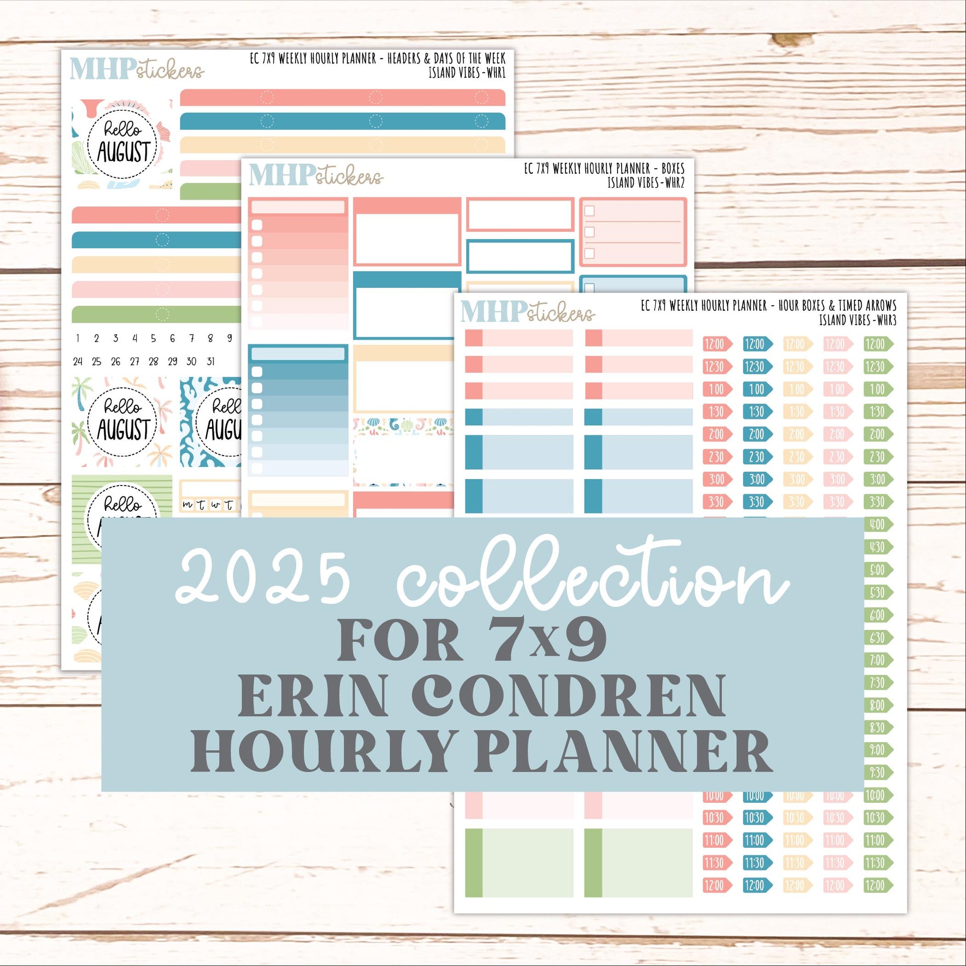 AUGUST Weekly Hourly Planning Kits for 7x9 Erin Condren Planners. "Island Vibes" || ECWHR
