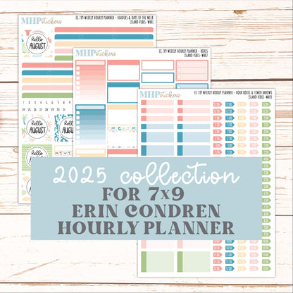 AUGUST Weekly Hourly Planning Kits for 7x9 Erin Condren Planners. "Island Vibes" || ECWHR