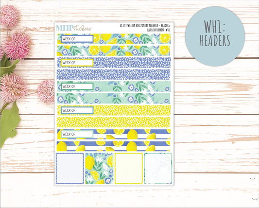 JULY Weekly Horizontal Planning Kit for 7x9 Erin Condren Planners. "Blueberry Lemon" || ECWH