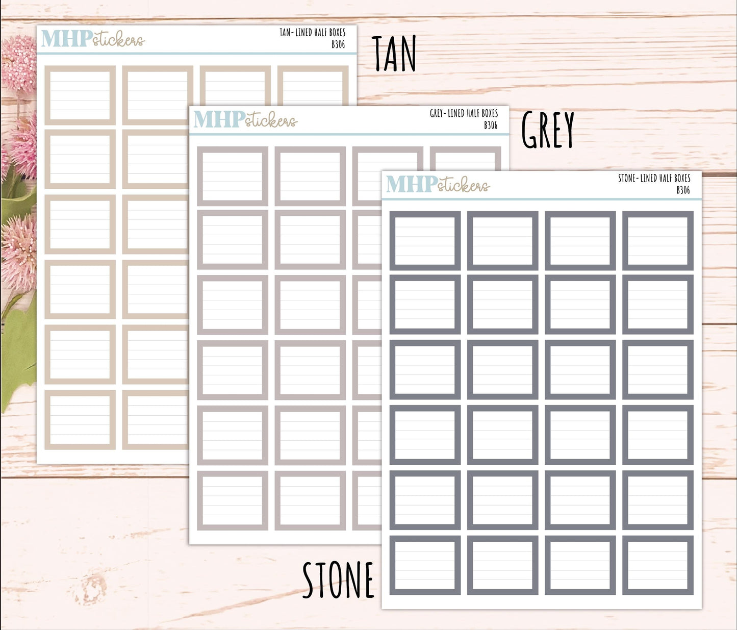 Half Lined Box Stickers for 7x9 Planners. Functional Planner Stickers || B306