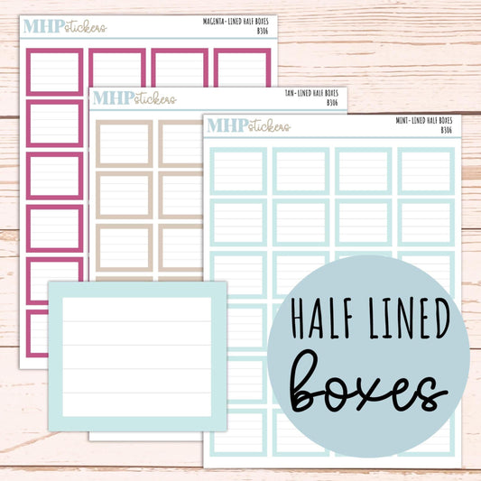 Half Lined Box Stickers for 7x9 Planners. Functional Planner Stickers || B306