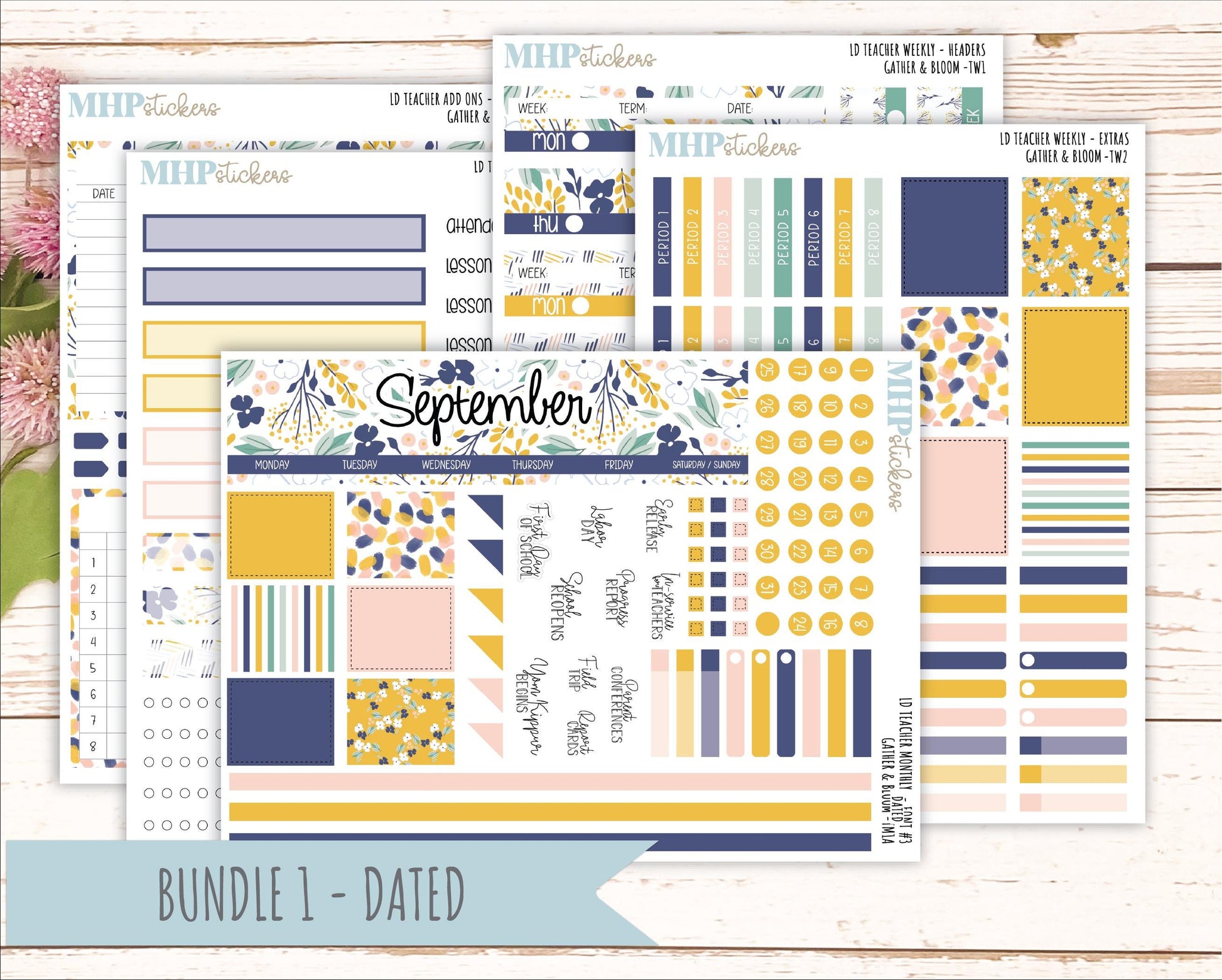 SEPTEMBER Stickers for Laurel Denise Teacher Planners. "Gather and Bloom" || TC