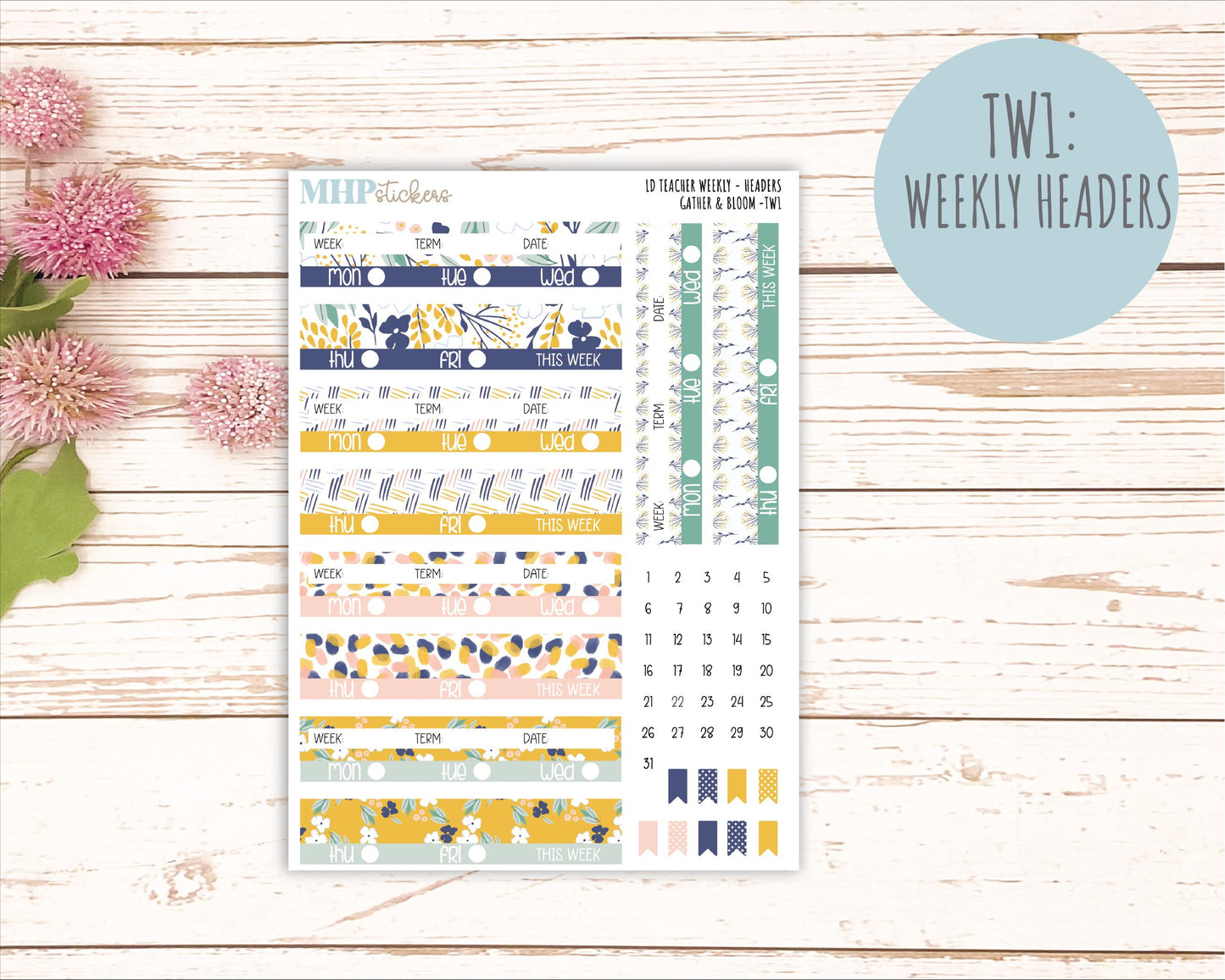 SEPTEMBER Stickers for Laurel Denise Teacher Planners. "Gather and Bloom" || TC