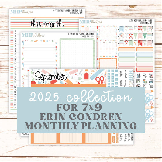 SEPTEMBER MONTHLY Kit for 7x9 Erin Condren Planners. 2025 Collection "School Days" || ECM