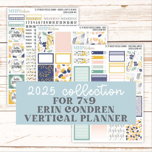 SEPTEMBER Weekly Vertical Kits for 7x9 Erin Condren Planners. "Gather and Bloom" || ECWV