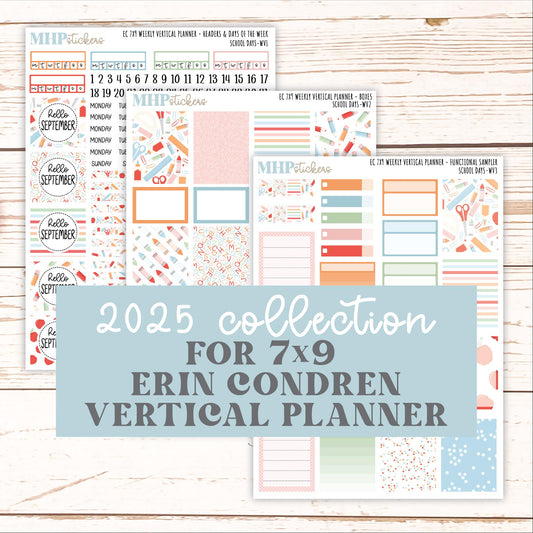 SEPTEMBER Weekly Vertical Kits for 7x9 Erin Condren Planners. "School Days" || ECWV