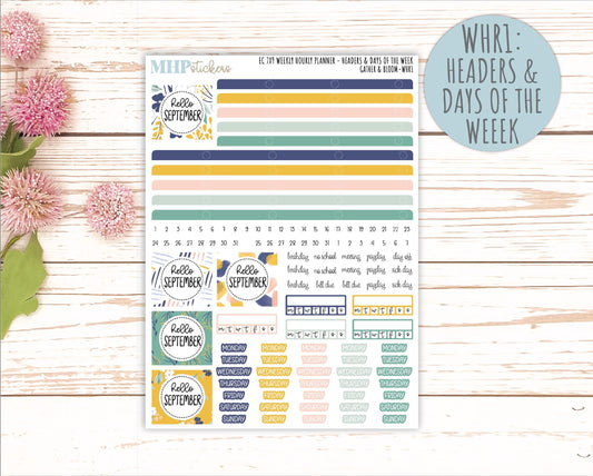 SEPTEMBER Weekly Hourly Planning Kits for 7x9 Erin Condren Planners. "Gather and Bloom" || ECWHR