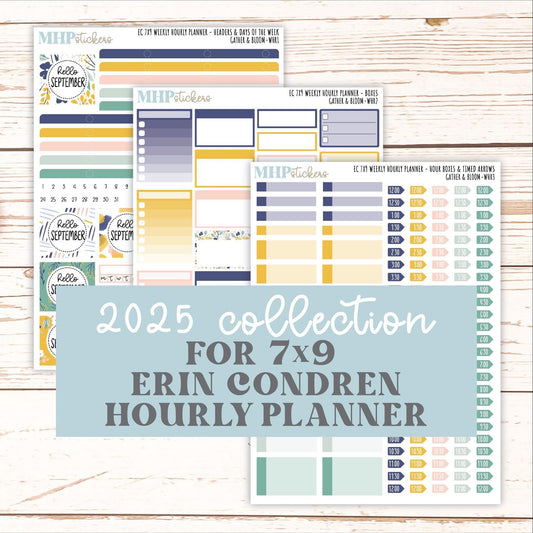 SEPTEMBER Weekly Hourly Planning Kits for 7x9 Erin Condren Planners. "Gather and Bloom" || ECWHR