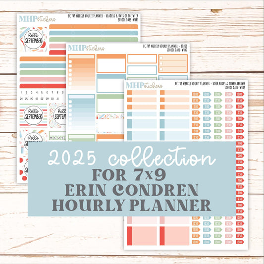 SEPTEMBER Weekly Hourly Planning Kits for 7x9 Erin Condren Planners. "School Days" || ECWHR