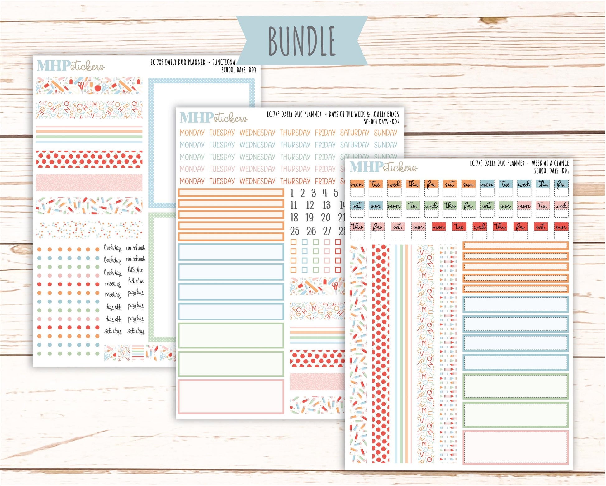 SEPTEMBER Daily Duo Sticker Kit for 7x9 Erin Condren Planners. "School Days" || ECDD