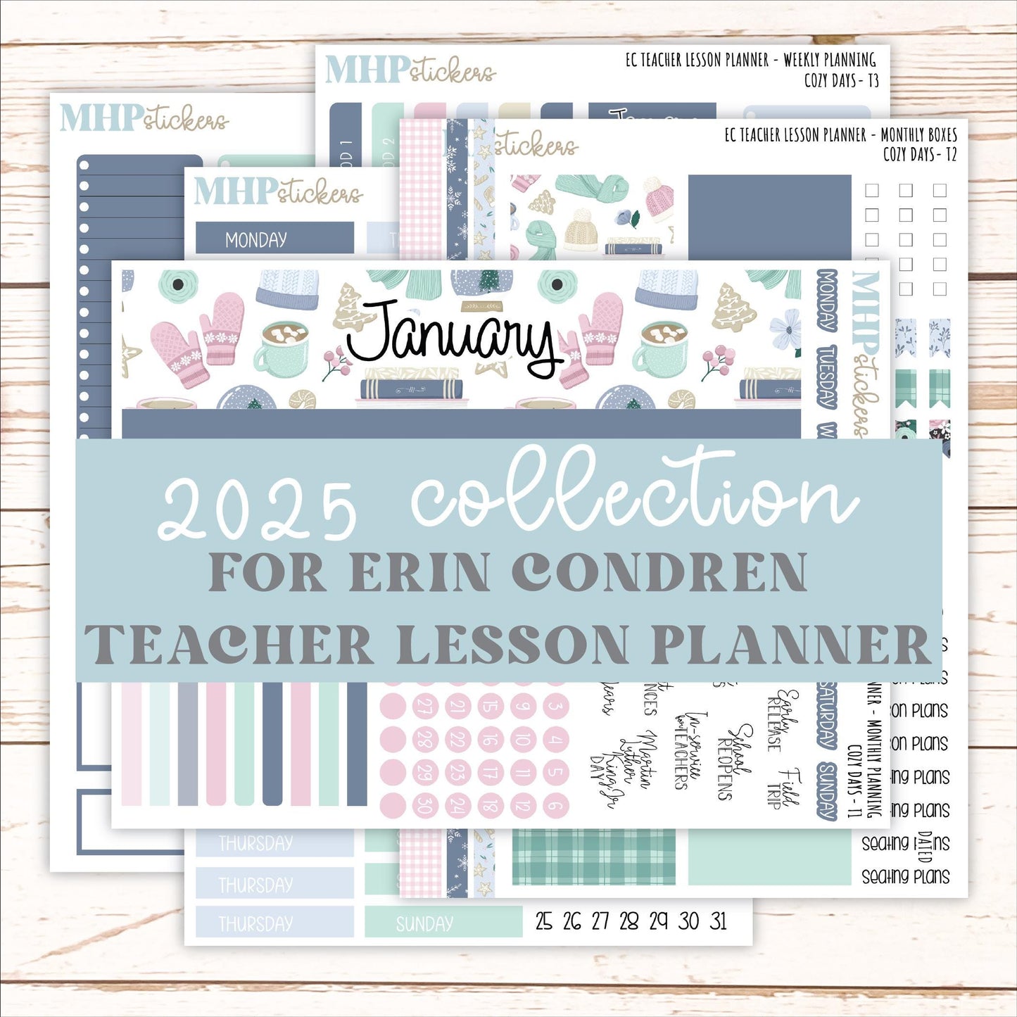JANUARY Stickers for EC Teacher Lesson Planner. 2025 Collection "Cozy Days" || ECT