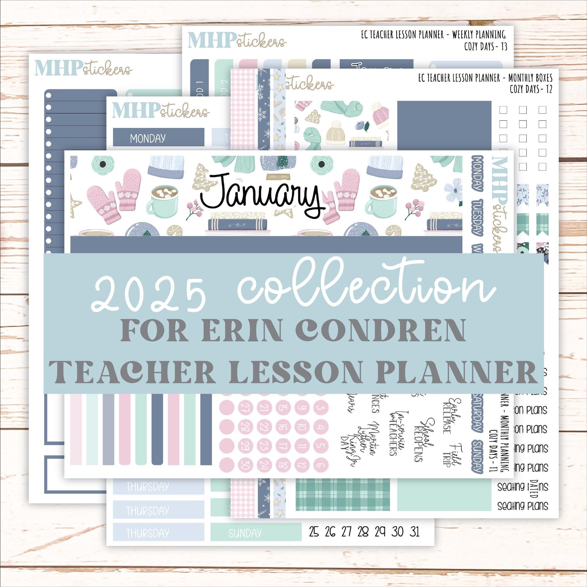 JANUARY Stickers for EC Teacher Lesson Planner. 2025 Collection "Cozy Days" || ECT