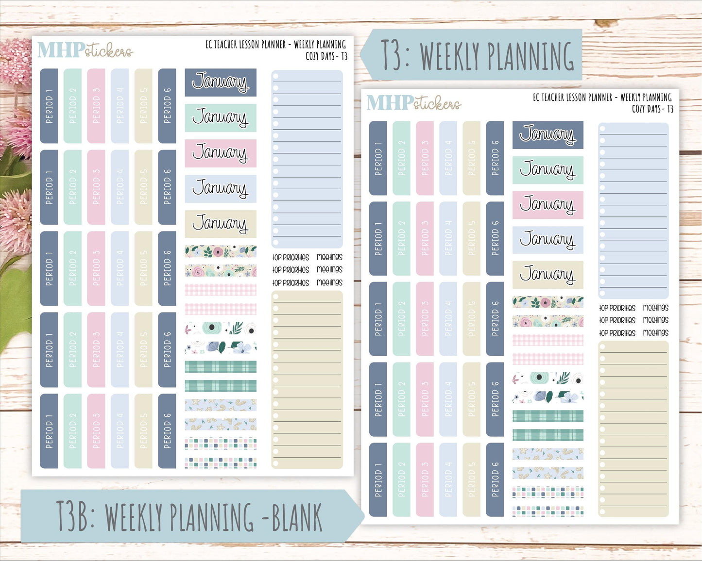 JANUARY Stickers for EC Teacher Lesson Planner. 2025 Collection "Cozy Days" || ECT
