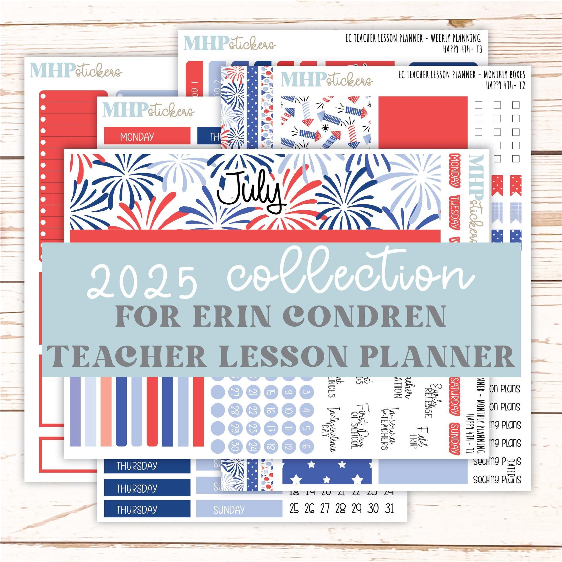 JULY Stickers for EC Teacher Lesson Planner. 2025 Collection "Happy 4th" || ECT