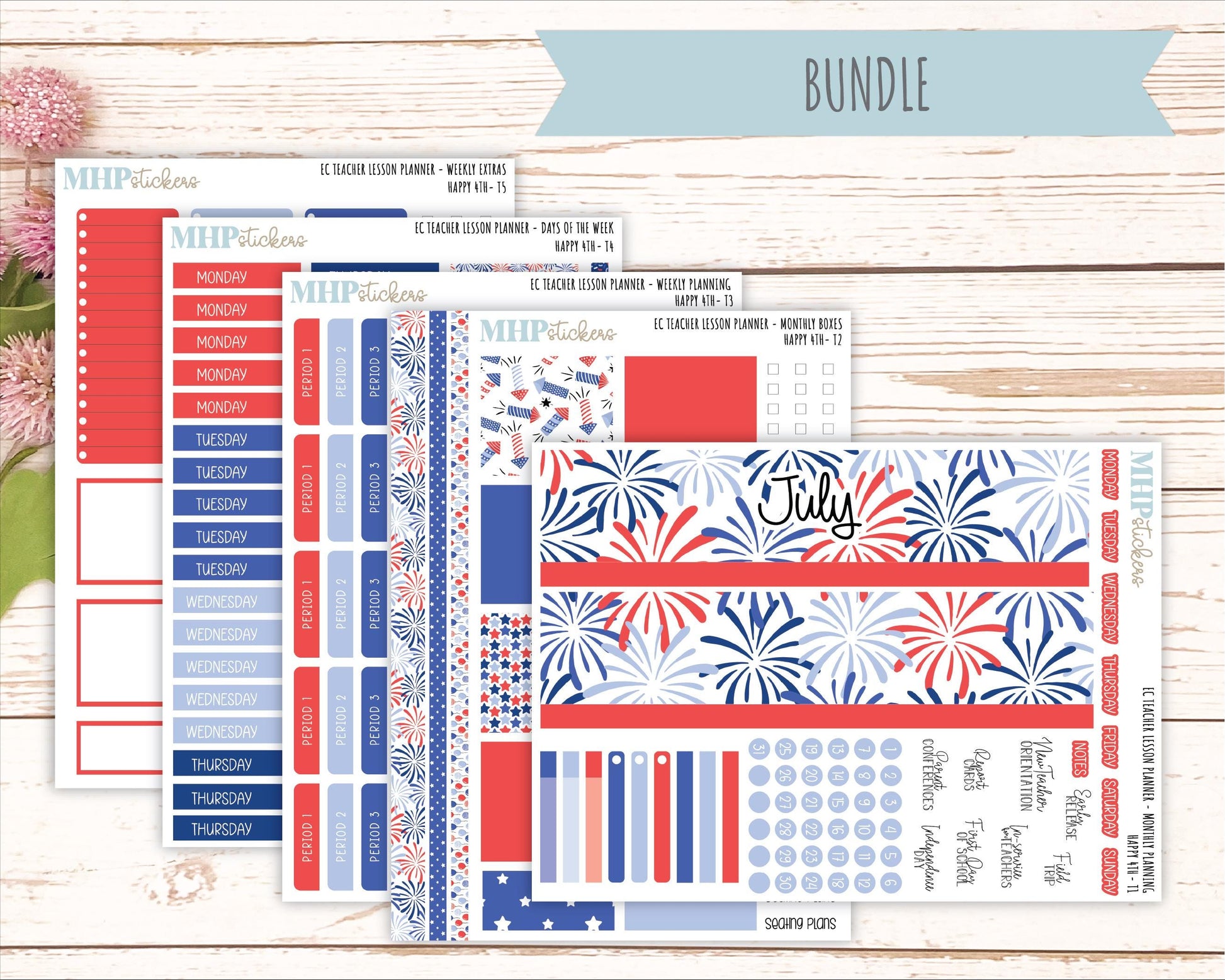 JULY Stickers for EC Teacher Lesson Planner. 2025 Collection "Happy 4th" || ECT