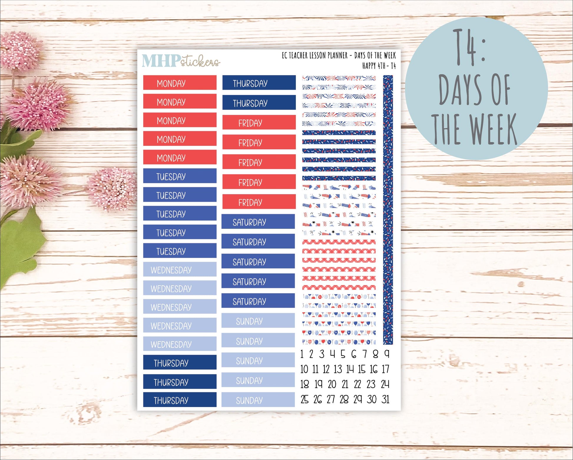 JULY Stickers for EC Teacher Lesson Planner. 2025 Collection "Happy 4th" || ECT