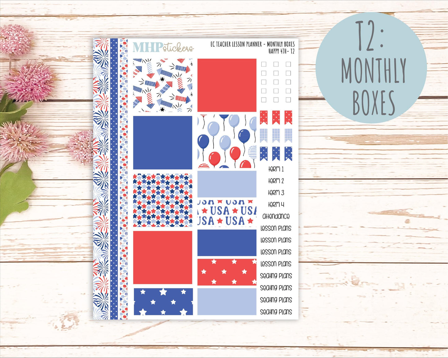 JULY Stickers for EC Teacher Lesson Planner. 2025 Collection "Happy 4th" || ECT