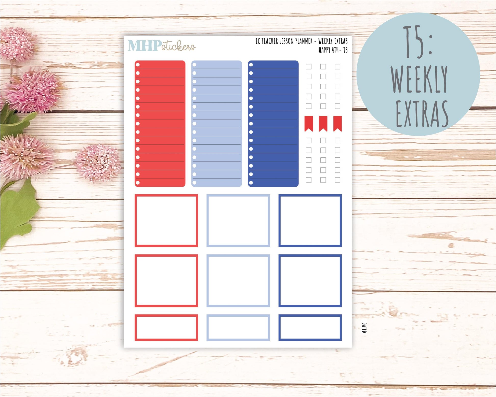 JULY Stickers for EC Teacher Lesson Planner. 2025 Collection "Happy 4th" || ECT