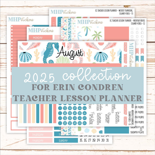 AUGUST Stickers for EC Teacher Lesson Planner. 2025 Collection "Island Vibes" || ECT