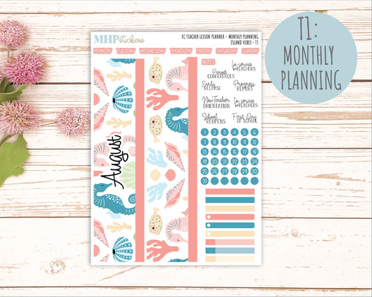 AUGUST Stickers for EC Teacher Lesson Planner. 2025 Collection "Island Vibes" || ECT