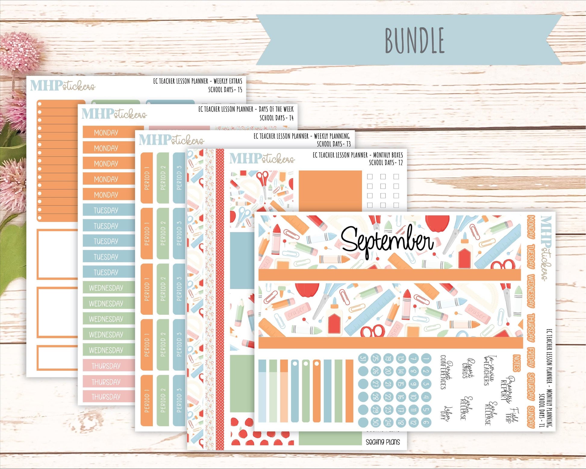 SEPTEMBER Stickers for EC Teacher Lesson Planner. 2025 Collection "School Days" || ECT