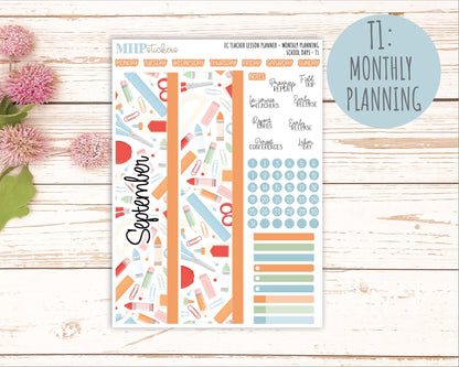 SEPTEMBER Stickers for EC Teacher Lesson Planner. 2025 Collection "School Days" || ECT