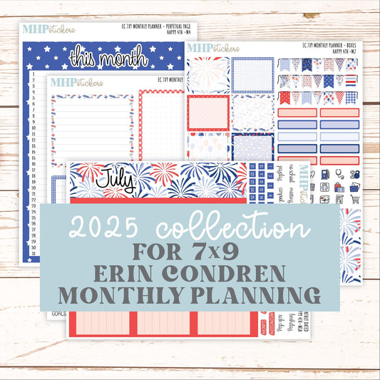 JULY MONTHLY Kit for 7x9 Erin Condren Planners. 2025 Collection "Happy 4th" || ECM