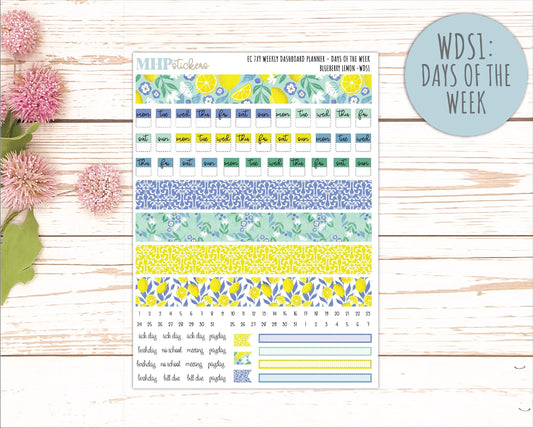 JULY Weekly Dashboard Kit for 7x9 Erin Condren Planners. "Blueberry Lemon" || ECWDS